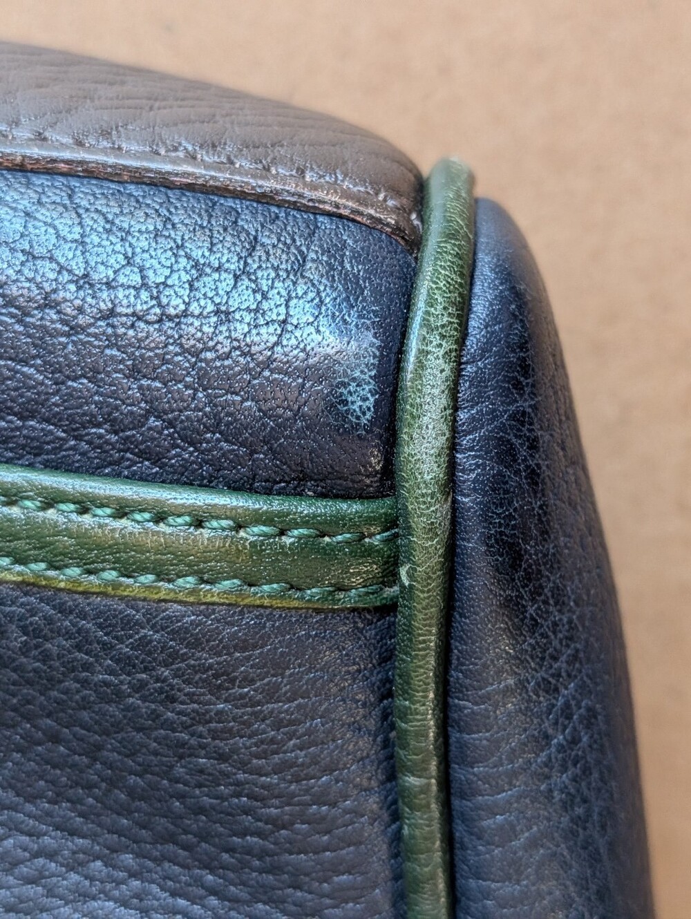 Dooney & Bourke Pebbled Blue Leather Saddle Bag with Green Trim - Picture 6 of 9